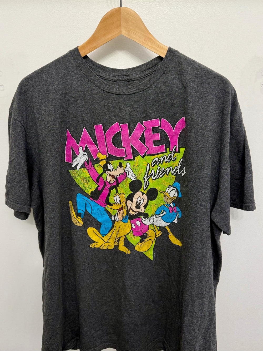 Mickey and Friends Graphic Tee - Charcoal with Pink & Yellow Print